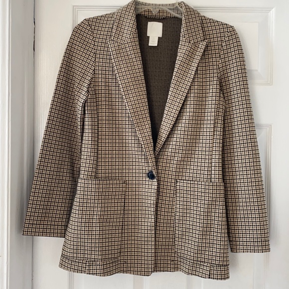 H&M Jackets & Blazers - H&M WOMEN’s CHECK HOUNDSTOOTH BLAZER TAN BLACK SIZE 0
